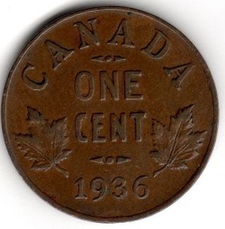 Canada Small Cent 1936 Vf Money Coin Canadian Penny photo