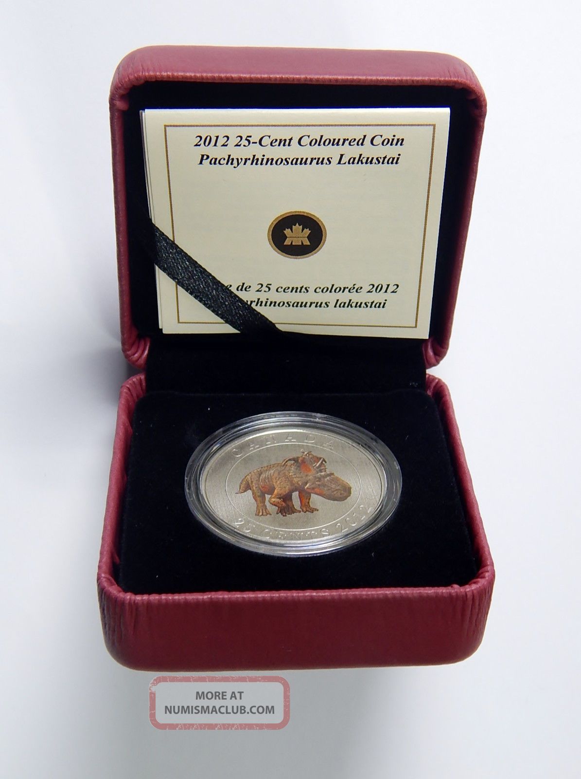 2012 First Canada Glow In The Dark Coin Dinosaur Colored Coin W/ Case