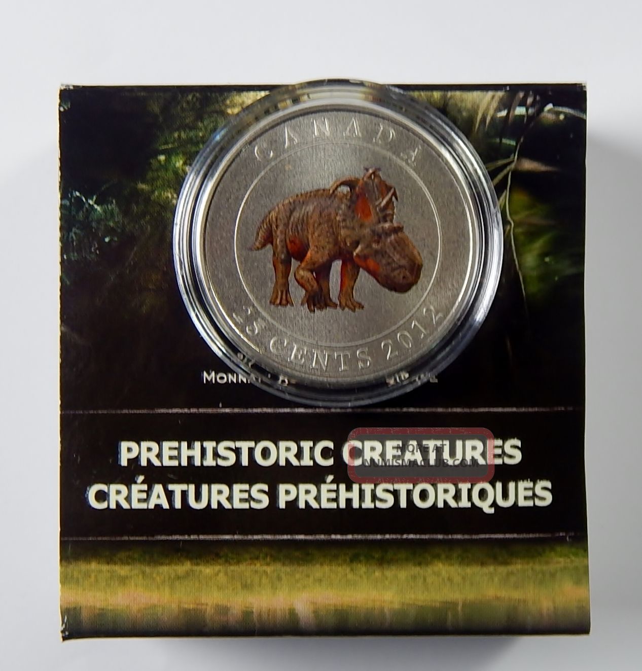 2012 First Canada Glow In The Dark Coin Dinosaur Colored Coin W/ Case