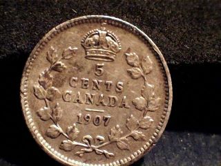 1907 Canadian Five (5) Cent Coin.  Edwardvs Vii photo