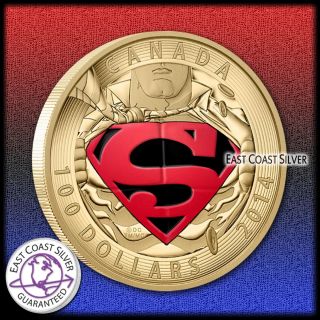 2014 Superman Gold Coin.  9999 Fine Gold 1/4 100$ With & Ogp Only 2k photo