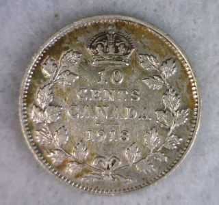 Canada 10 Cents 1918 Very Fine Silver Canadian Coin (stock 0309) photo