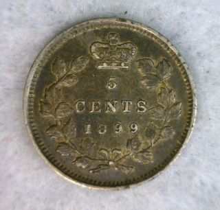 Canada 5 Cents 1899 Very Fine Silver Coin (stock 0657) photo