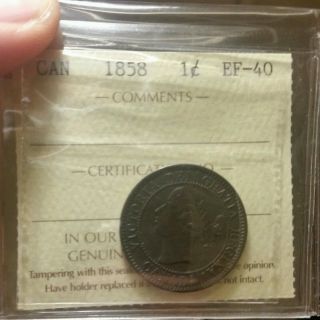 1858 Canada Large Cent Iccs Graded Ef - 40 photo