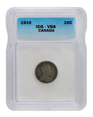 1910 Icg Vg8 Canada Dime 10c With photo