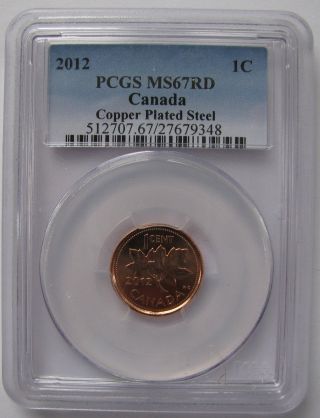 2012 Pcgs Ms67 1 Cent Rd Copper Plated Steel (red Magnetic) Canada One Penny photo