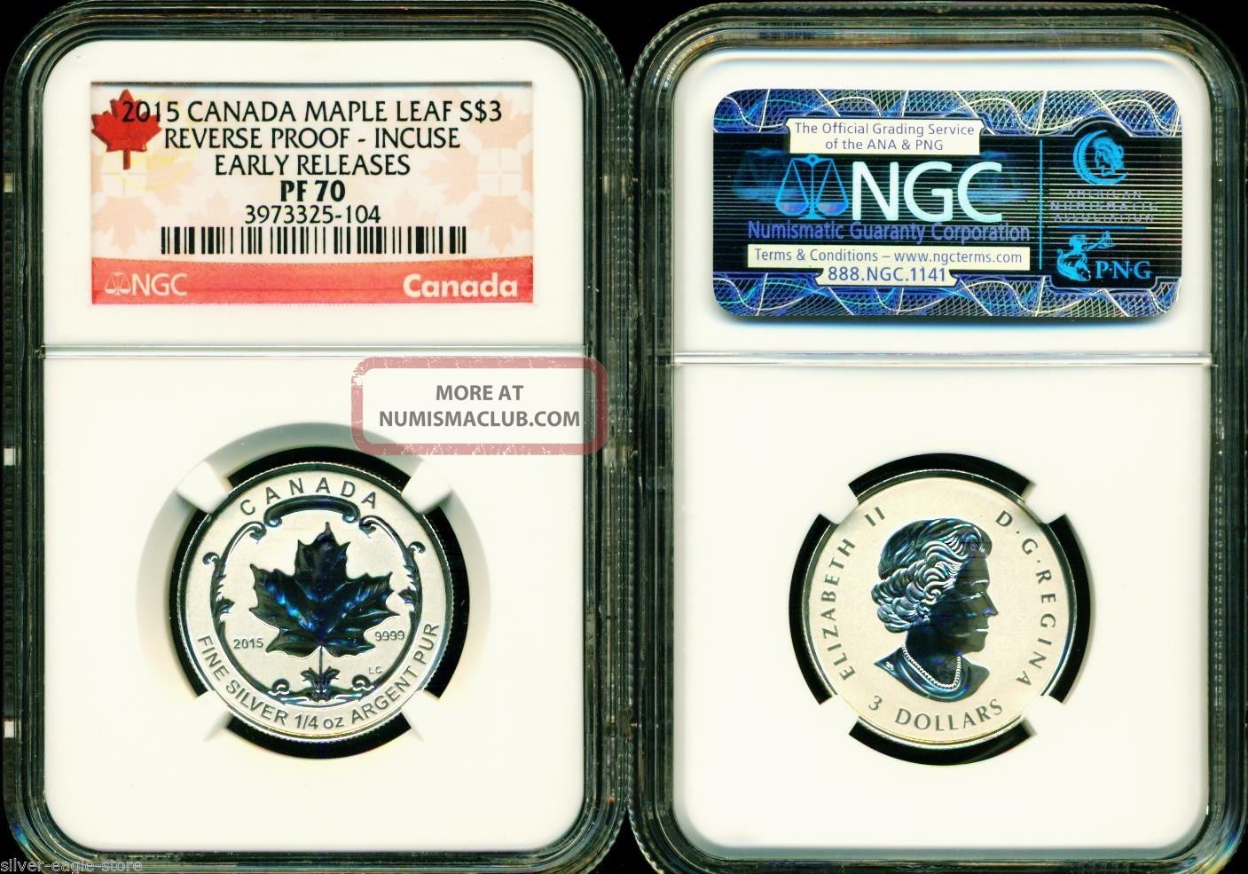 2015 $3 Canada Silver Maple Leaf Incuse Ngc Pf70 Ucam Reverse Proof 1/4 Oz Pr70 Coins: Canada photo