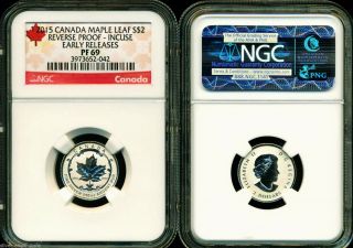 2015 $2 Canada Silver Maple Leaf Incuse Ngc Pf69 Ucam Reverse Proof 1/10 Oz Pr69 photo