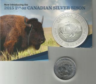 2015 8 Dollar Can.  1 And 1/4 Oz Canadian Silver Bison,  9999 Fine Silver Hot photo
