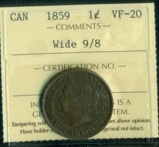 1859 W9/8 Canada Large Cent,  Victoria,  Iccs Certified Vf - 20 photo