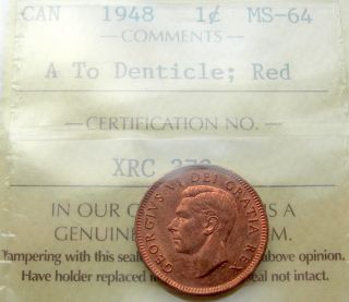1948 A To Denticle Small Cent Iccs Ms - 64 Red Lustrous Agem Key Penny photo