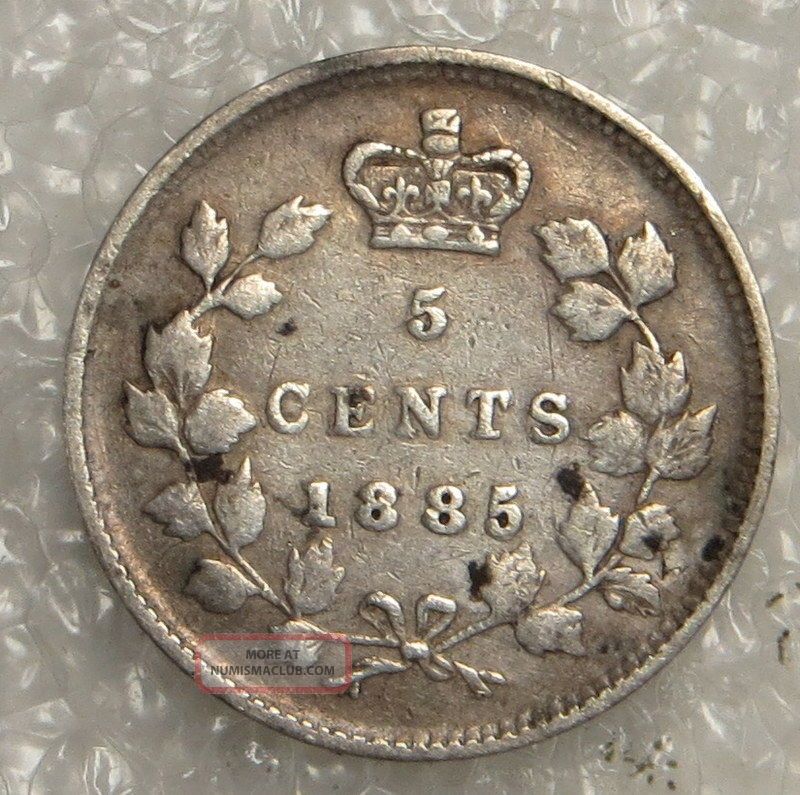 1885 Canada Five Cents Coin Vf 1885-canada-five-cents-coin-vf