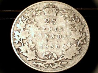 1930 Canadian Twenty Five (25) Cent Coin.  Georgivs V photo