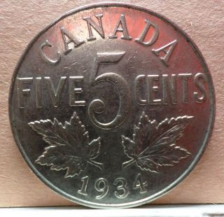1934 Canada Five Cent Coin - 1934 - 5 Cent Average Circulated A - 744 photo