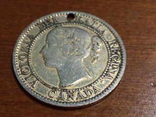 Canada Large Penny – 1859 Queen Victoria Circulated,  Hole,  Gold Plated,  Oddity photo