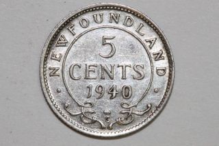 A 1940 Newfoundland 5 Cent Piece (km 19) That Grades About Uncirculated (ca669) photo