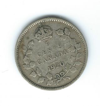 5 Cents 1920 Canada 5c Silver Canadian Coin 1 Nickel photo