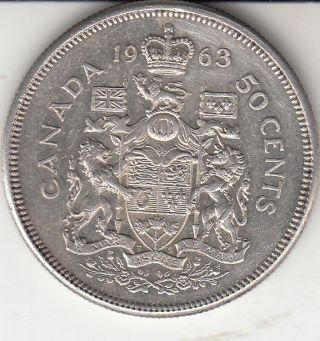 1963 Canada Qeii 50 Cents (80) Silver Coin photo