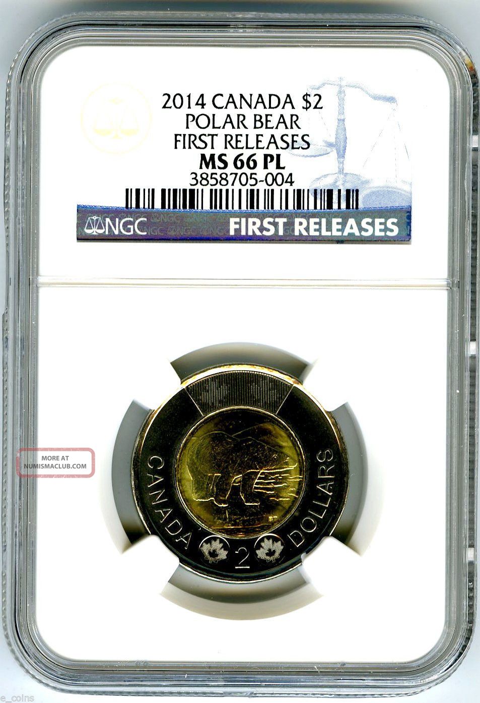 2014 Canada $2 Polar Bear Toonie Ngc Ms66 Pl Proof Like First Releases Top Pop Coins: Canada photo
