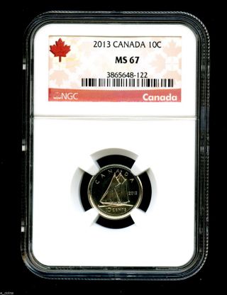 2013 Canada 10 Cent Ngc Ms67 Proof Like Business Strike Dime With Rcm Logo Rare photo