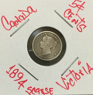 L@@k Canadacoin Silver 1894 Victoria Scarse Five Cents Regina Rare photo