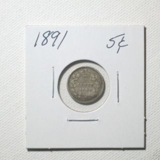 Canadian Silver Five Cent Coin Year 1891 photo