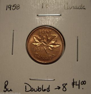 Canada Elizabeth Ii 1958 Doubled 8 Small Cent - Bu photo