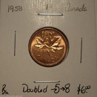 Canada Elizabeth Ii 1958 Doubled 58 Small Cent - Bu photo