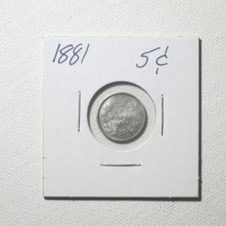 Canadian Silver Five Cent Coin Year 1881 photo