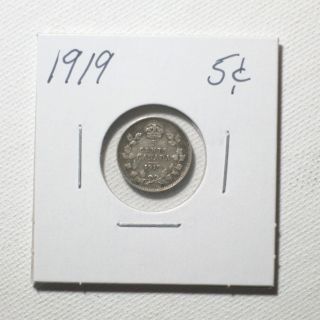 Canadian Silver Five Cent Coin Year 1919 photo