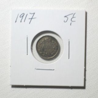 Canadian Silver Five Cent Coin Year 1917 photo