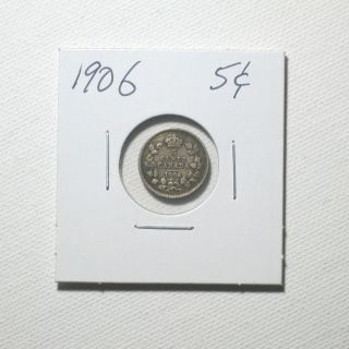 Canadian Silver Five Cent Coin Year 1906 photo