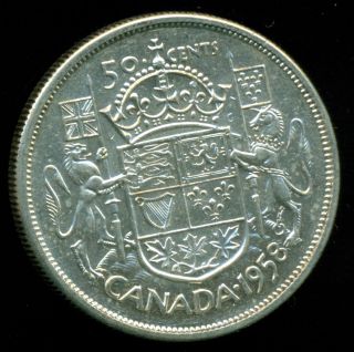 1958 Dot Canada,  Queen Elizabeth Ii,  Silver Fifty Cent Piece photo