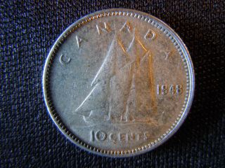 1948 - Canada 10 Cent Coin (key Date) - Silver - Canadian Dime - World - 56 - U photo