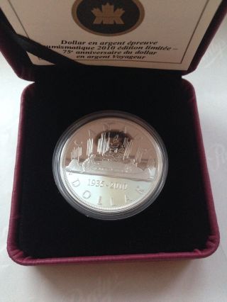 2010 Limited Edition Proof Silver Dollar $1 Canada Rcm 75th Anniversary Voyageur photo