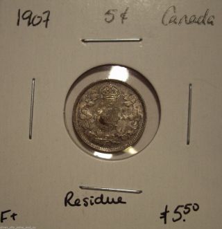 Canada Edward Vii 1907 Silver Five Cents - F, photo