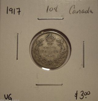 Canada George V 1917 Silver Ten Cents - Vg photo