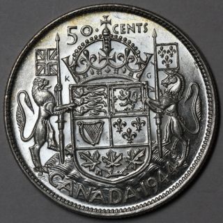 1944 Canada Au Silver 50 Cents (king George Vi Coin) photo