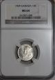 1929 Ngc Ms 64 Canada Silver 10 Cents Choice Bu State King George V Coin Coins: Canada photo 2