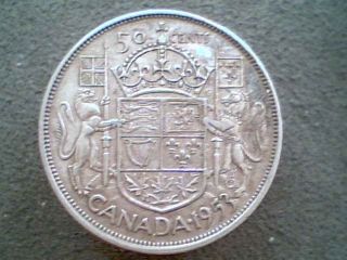 Canada Silver 50 Cents 1953 National Arms,  Elizabeth Ii Detail photo