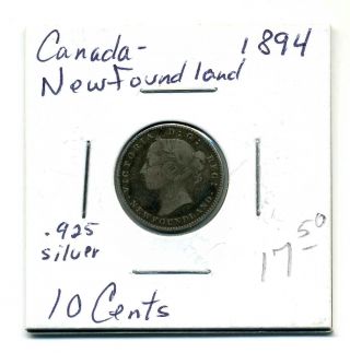 Newfoundland 10 Cents 1894, .  925 Silver,  Vg, photo