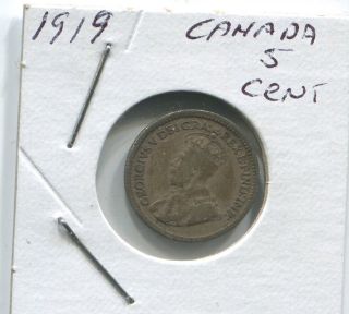 1919 Canada 5 Cent Silver Coin photo