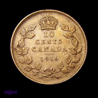 1916 Cda Silver 10 Cent Coin (george V),  Xf,  Gorgeous Golden Toning photo