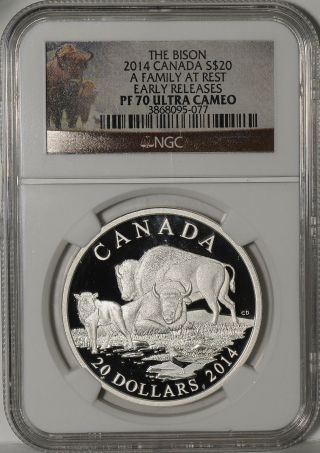Canada - The Bison - 2014 - $20 - A Family At Rest - Ngc - Pf 70 Ultra Cameo photo