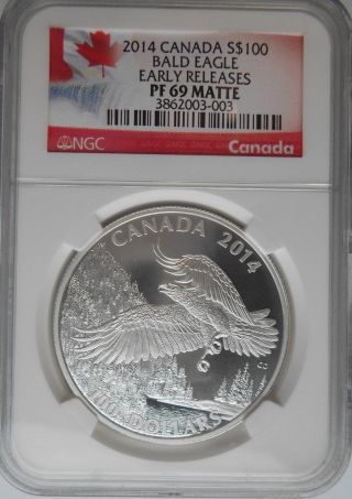 2014 $100 Bald Eagle Matte (proof) Silver Commemorative Ngc Pf 69 photo