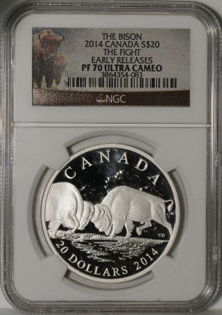 Canada - The Bison - 2014 - $20 - The Fight - Ngc - Pf 70 Ultra Cameo (3 Of 4) photo