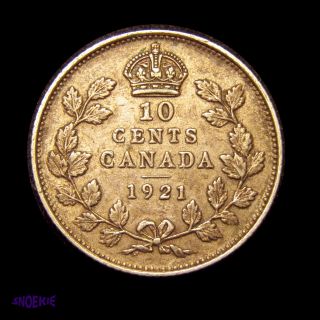 1921 Cda Silver 10 Cent Coin (george V),  Xf,  Gorgeous Golden Toning photo