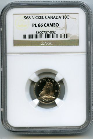 1968 Canada Dime 10 Cent Ngc Pl66 Cameo Proof Like Rare Pop=6 photo
