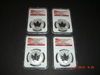 (4) 2014 Canada $5 Silver Maple Leaf Horse Privy Ngc Ms70 Reverse Proof photo