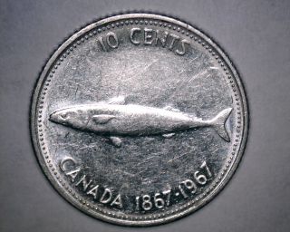 1867 - 1967 80 Silver Dime Canadian Circulated Centennial photo